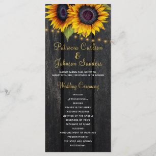 Rustic barn wood sunflowers wedding program