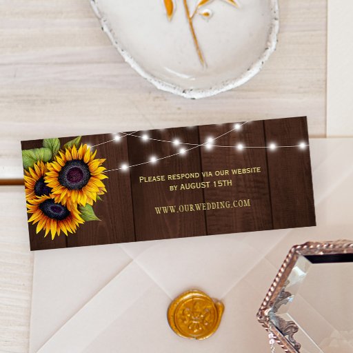 Customizable Rustic barn wood sunflowers wedding website RSVP Mini Business Card