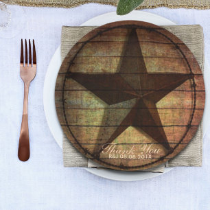 rustic barn wood texas star western wedding favor paper plates