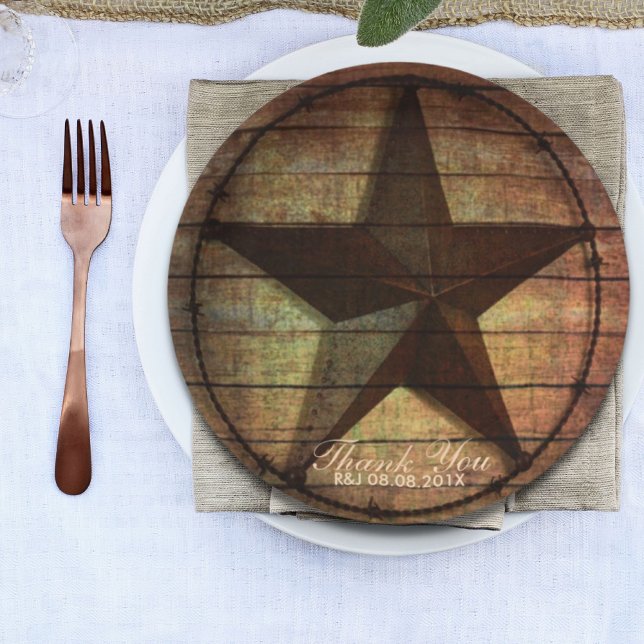 rustic barn wood texas star western wedding favor paper plates (rustic barn wood texas star western wedding favor paper plates)