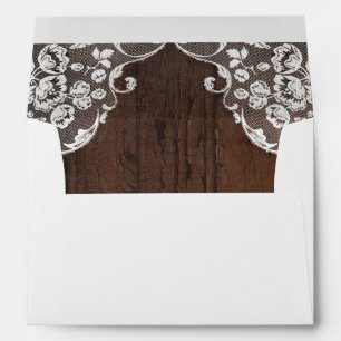 Rustic Barn Wood Texture and Vintage Lace Wedding Envelope