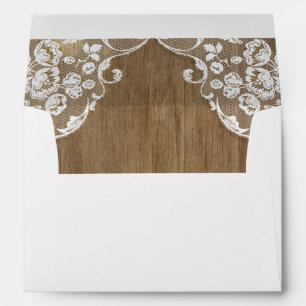 Rustic Barn Wood Texture and Vintage Lace Wedding Envelope