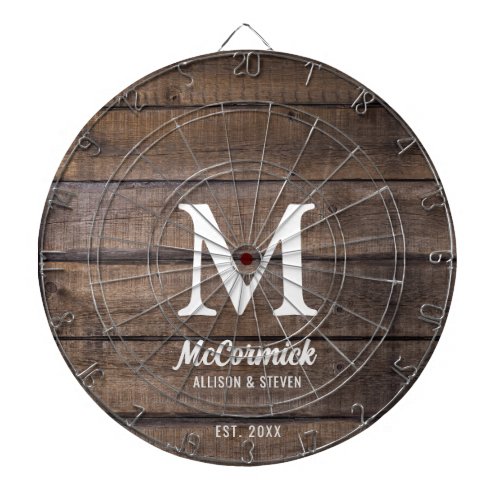 Rustic Barn Wood Texture Family Monogram Dart Board