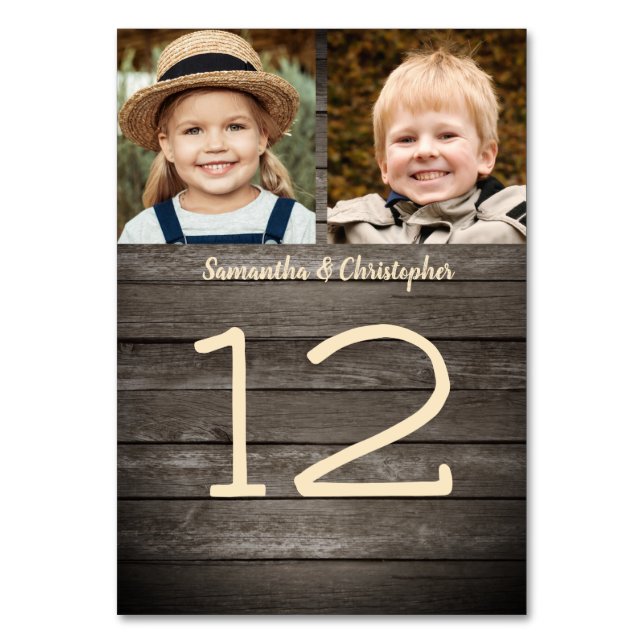 Rustic Barn Wood Through The Years Photo Wedding Table Number (Front)