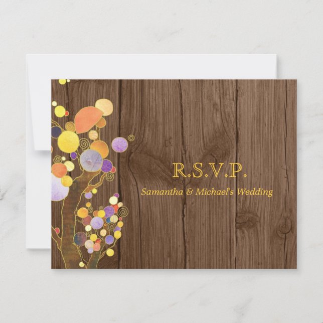 Rustic Barn Wood Trees Ranch Wedding RSVP Card (Front)