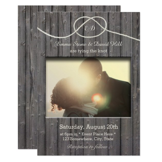 Rustic Barn Wood Tying The Knot Photo Wedding Card