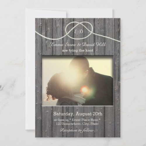 Rustic Barn Wood Tying the Knot Photo Wedding Personalized Invites