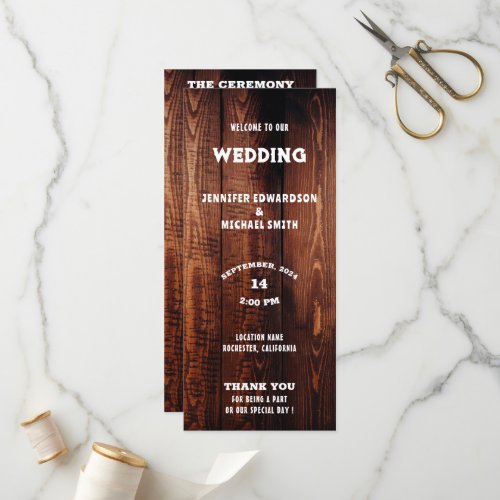 Rustic barn wood typography rural country wedding program
