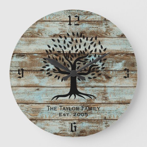 Rustic Barn Wood Vintage Tree Family Established Large Clock