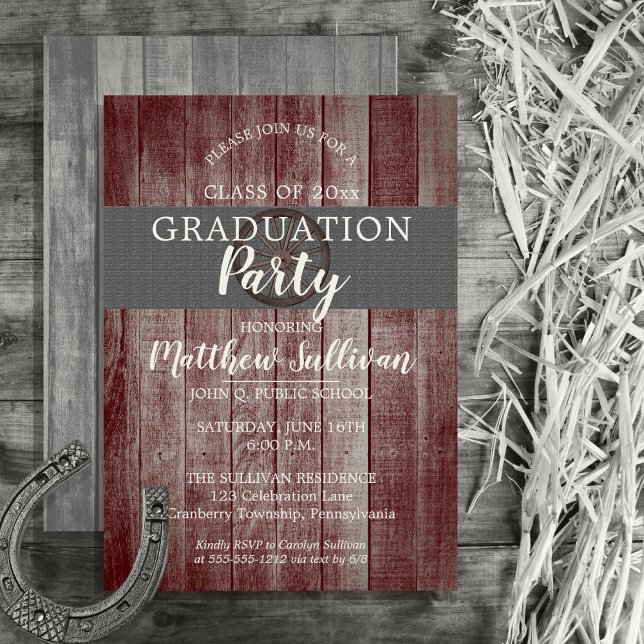 Rustic Barn Wood Wagon Wheel Graduation Party Invitation (Creator Uploaded)
