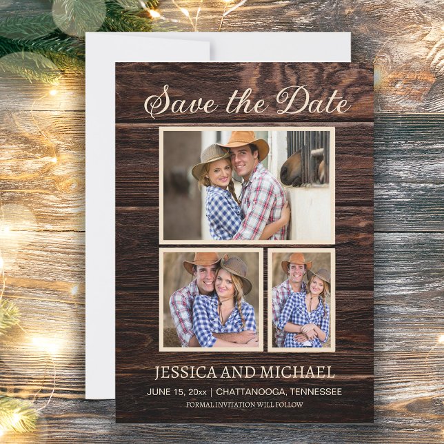 Rustic Barn Wood Wedding 3 Photo Save Date Save The Date (Rustic wood photo wedding Save the Date)