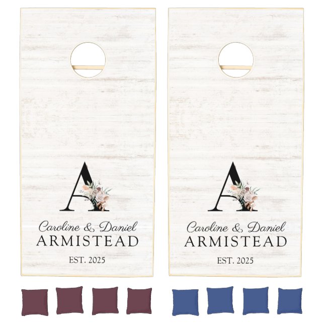 Rustic Barn Wood Wedding Monogram Couple  Cornhole Set (Set)