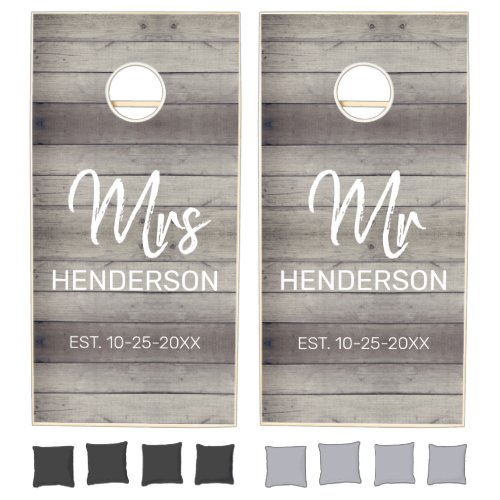 Rustic Barn Wood Wedding Mr and Mrs Customized Cornhole Set