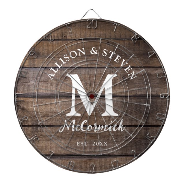 Rustic Barn Wood Wedding Newlyweds Custom Dart Board (Front)