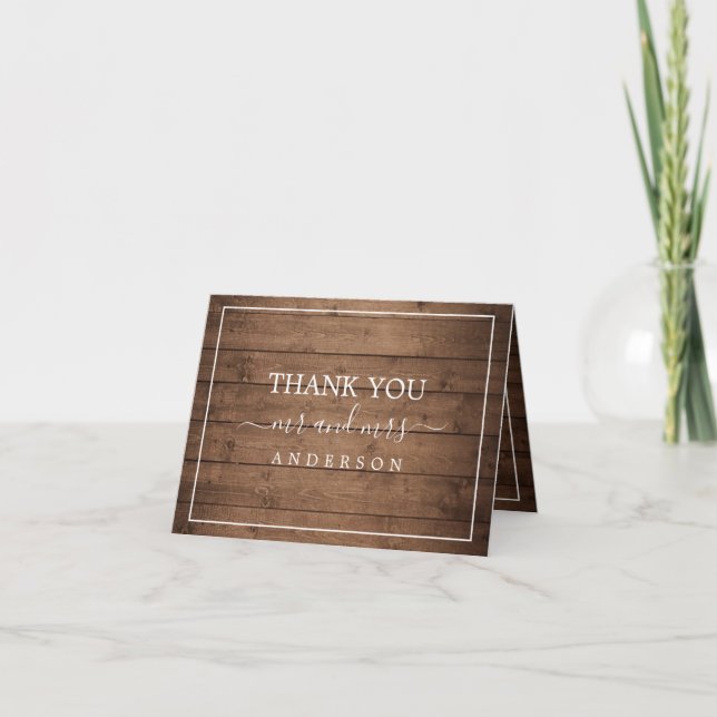 Rustic Barn Wood Wedding Photo Thank You Card (Front)