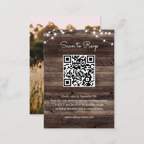  Rustic Barn Wood Wedding QR Code RSVP Enclosure Card