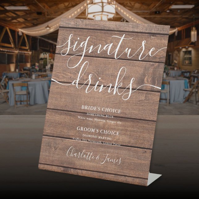 Rustic Barn Wood Wedding Signature Drinks Pedestal Sign (Rustic Barn Wood Wedding Signature Drinks Pedestal Sign)