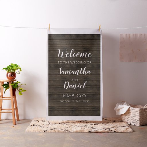 Rustic Barn Wood Wedding Welcome Sign Fabric
