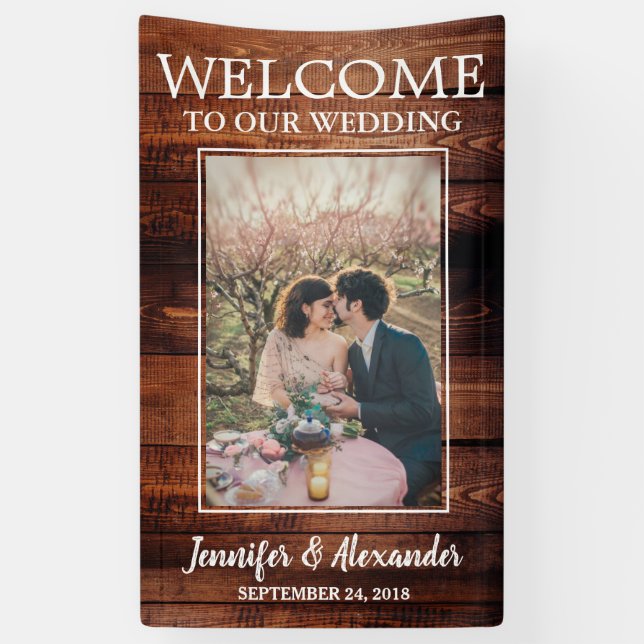Rustic barn wood welcome to our Wedding photo Banner (Vertical)