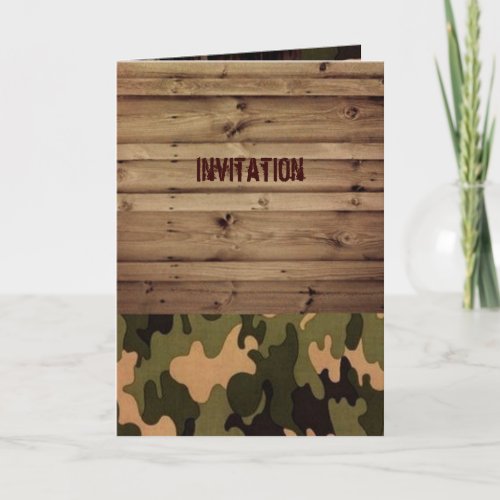 rustic barn wood western country Camo Wedding Invitation