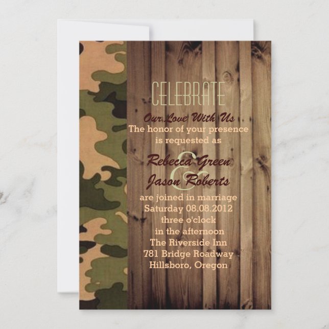 rustic barn wood western country Camo Wedding Invitation (Front)