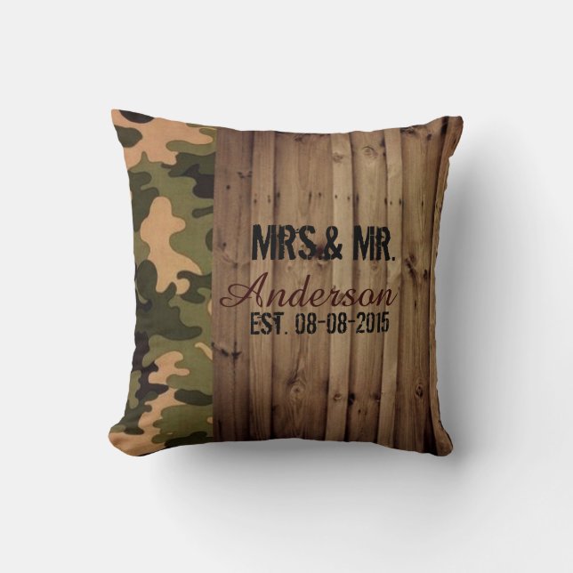 rustic barn wood western country Camo Wedding Throw Pillow (Front)