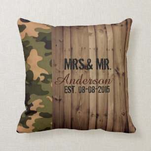 rustic barn wood western country Camo Wedding Throw Pillow