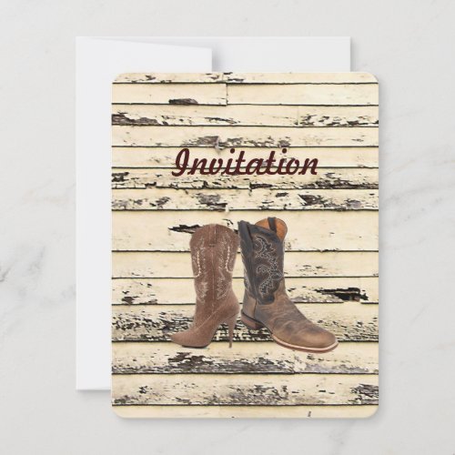 rustic Barn Wood Western country cowboy Wedding Invitation