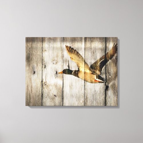 Rustic Barn wood Western Country flying Wild Duck Canvas Print