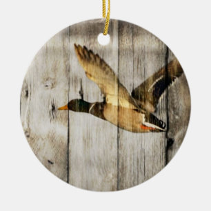 Rustic Barn wood Western Country flying Wild Duck Ceramic Ornament