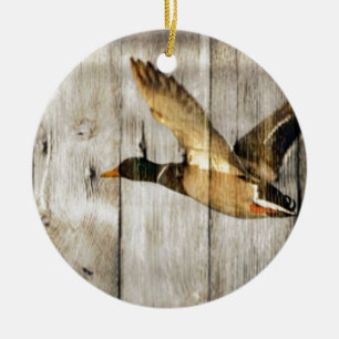 Rustic Barn wood Western Country flying Wild Duck Ceramic Ornament