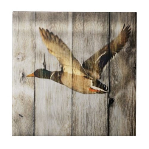 Rustic Barn wood Western Country flying Wild Duck Ceramic Tile