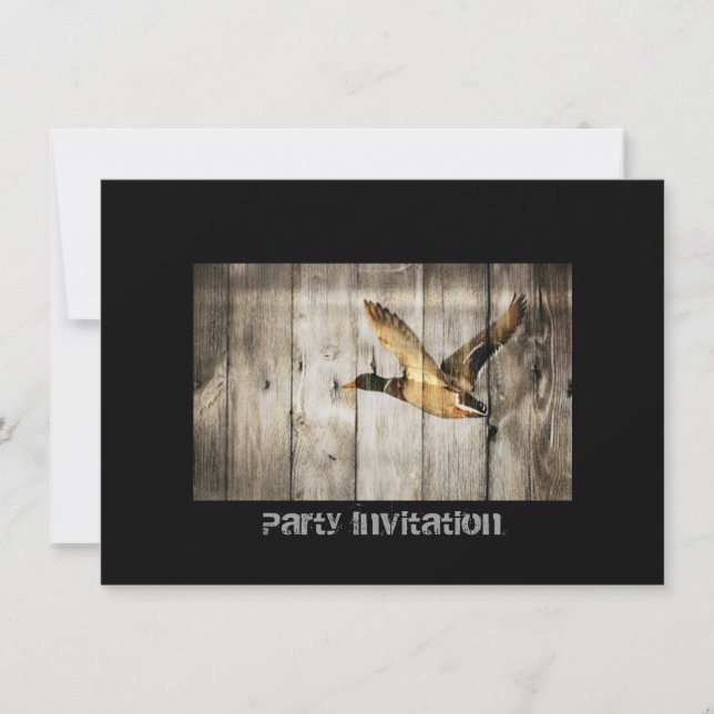 Rustic Barn wood Western Country flying Wild Duck Invitation (Front)