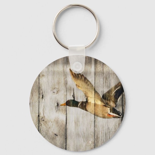 Rustic Barn wood Western Country flying Wild Duck Keychain (Front)