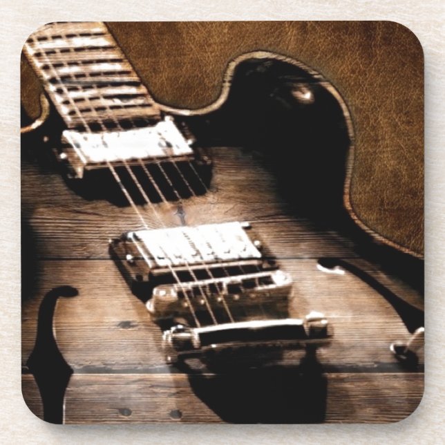 Rustic Barn Wood Western Country Music Guitar Beverage Coaster (Front)