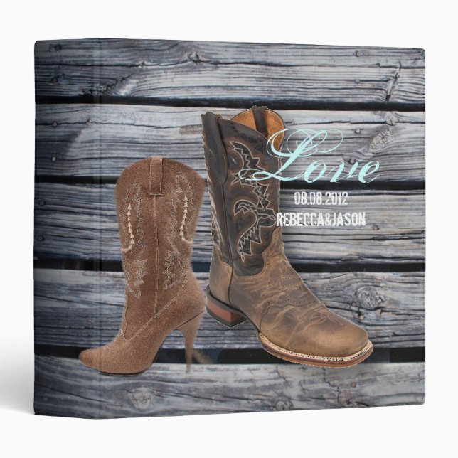 Rustic Barn Wood Western Cowboy wedding Binder (Front/Spine)