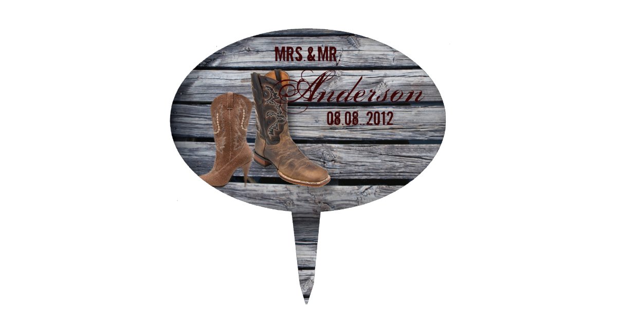 Rustic Barn Wood Western Cowboy Wedding Cake Topper Zazzle Com