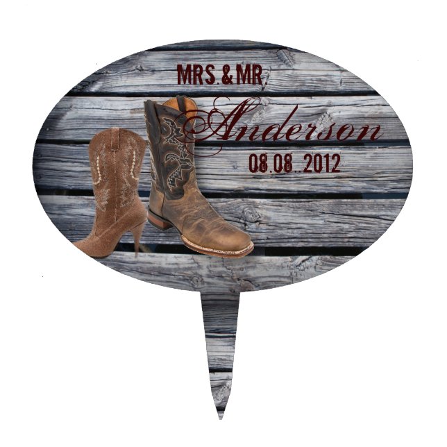 Rustic Barn Wood Western Cowboy wedding Cake Topper (Front)