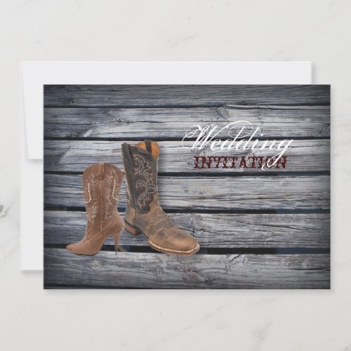 Rustic Barn Wood Western Cowboy wedding Invitation