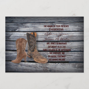 Rustic Barn Wood Western Cowboy wedding Invitation