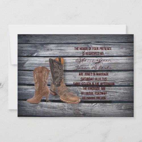 Rustic Barn Wood Western Cowboy wedding Invitation