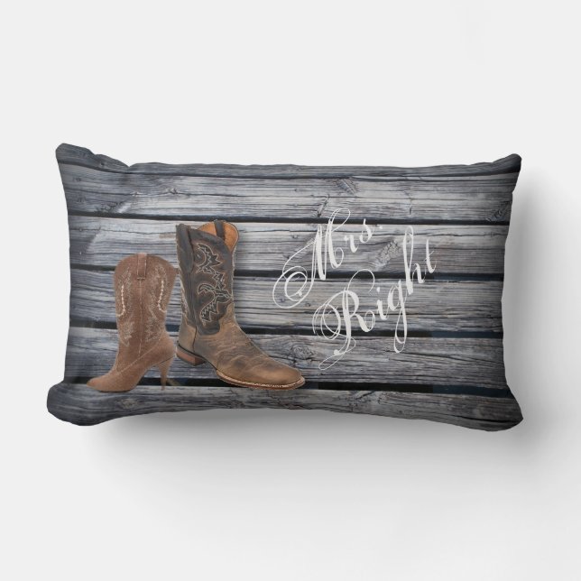 Rustic Barn Wood Western Cowboy wedding Lumbar Pillow (Front)