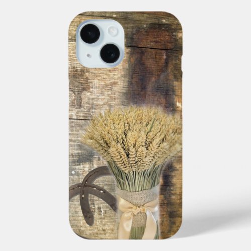rustic barn wood wheat horseshoes western iPhone 15 case