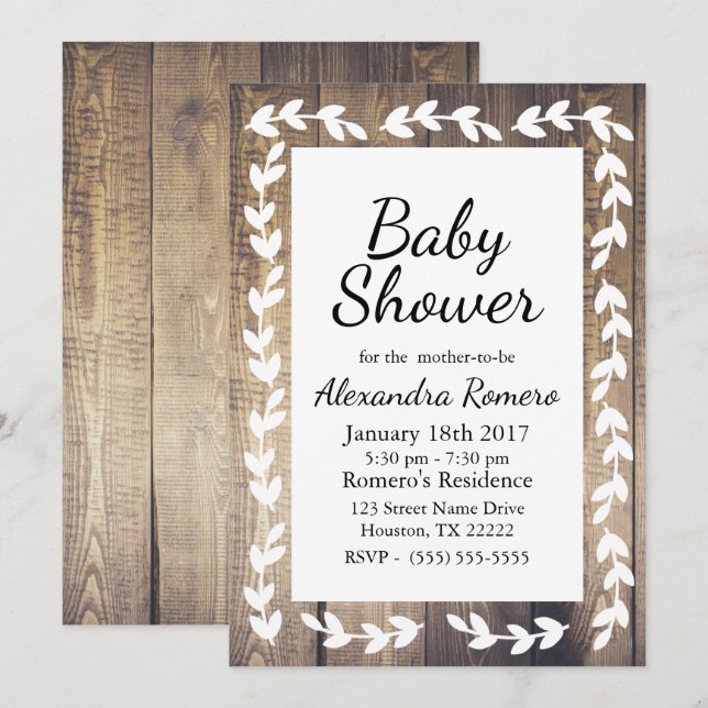 Rustic Barn Wood White Country Laurel Baby Shower Invitation (Front/Back)