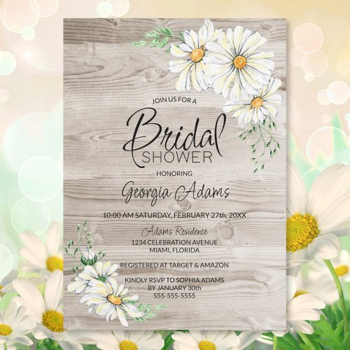 Rustic Barn Wood White Daisies Bridal Shower Invitation