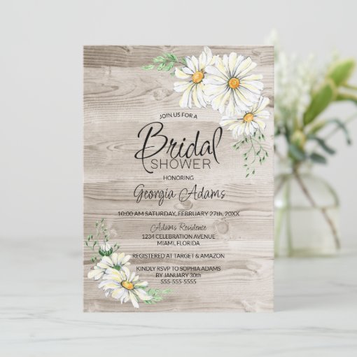 Rustic Barn Wood White Daisies Bridal Shower Invitation Zazzle