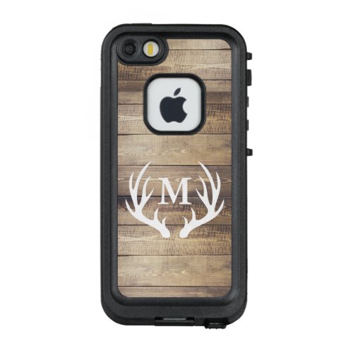 Rustic Barn Wood White Deer Antlers Initial Letter LifeProof FRĒ iPhone SE55s Case