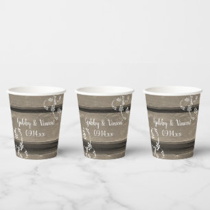 Rustic Barn Wood White Flowers Country Wedding Paper Cups