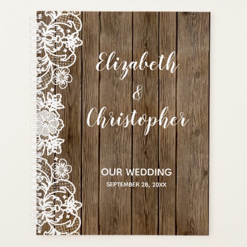 Rustic Barn Wood White Lace Calligraphy Wedding Planner