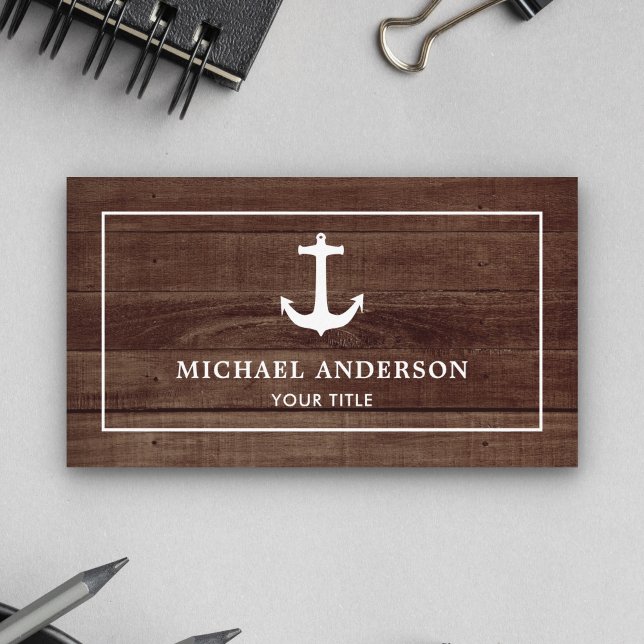 Rustic Barn Wood White Nautical Anchor Business Card (Creator Uploaded)